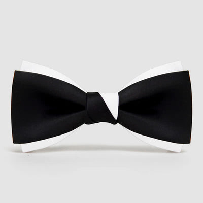 Men's Black White Two Tone Double Layered Bow Tie