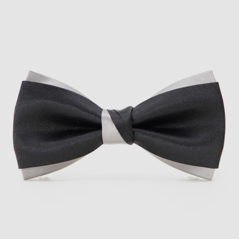 Men's Modern Black & Silver Double Layered Bow Tie