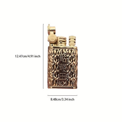 2-In-1 Permanent Match Flint Wheel Embossing Skull Kerosene Lighter