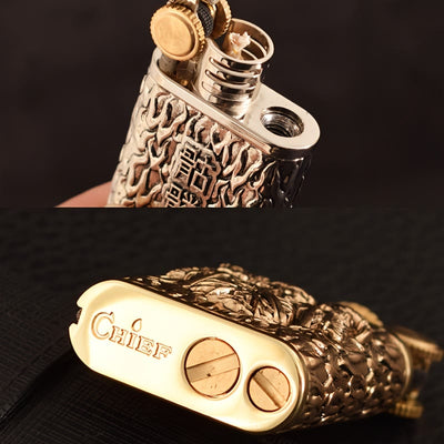 2-In-1 Permanent Match Flint Wheel Embossing Skull Kerosene Lighter