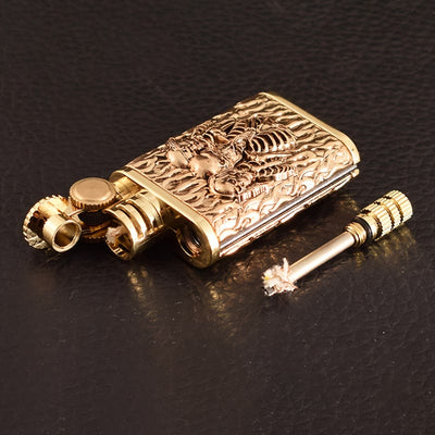 2-In-1 Permanent Match Flint Wheel Embossing Skull Kerosene Lighter