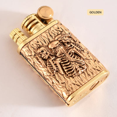 2-In-1 Permanent Match Flint Wheel Embossing Skull Kerosene Lighter