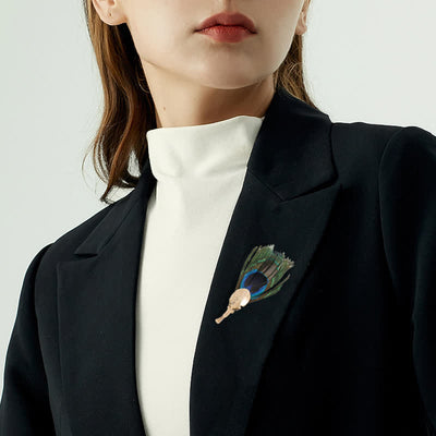 Unisex Artificial Blue Green Peacock Eye Feather Brooch