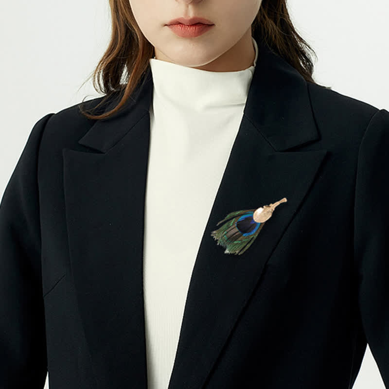 Unisex Artificial Blue Green Peacock Eye Feather Brooch