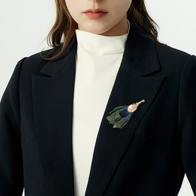 Unisex Artificial Blue Green Peacock Eye Feather Brooch