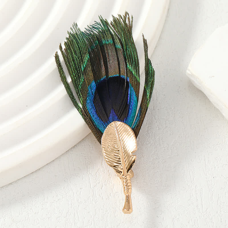 Unisex Artificial Blue Green Peacock Eye Feather Brooch