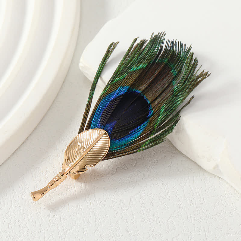 Unisex Artificial Blue Green Peacock Eye Feather Brooch