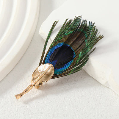Unisex Artificial Blue Green Peacock Eye Feather Brooch