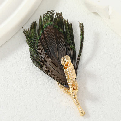Unisex Artificial Blue Green Peacock Eye Feather Brooch
