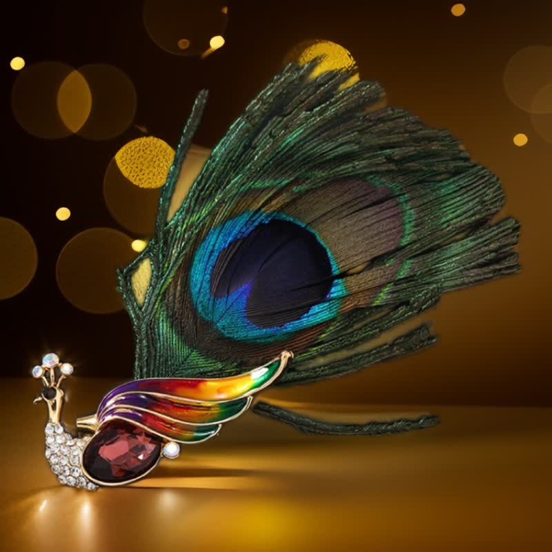 Women's Ethnic Crystal Peacock Eye Feather Brooch
