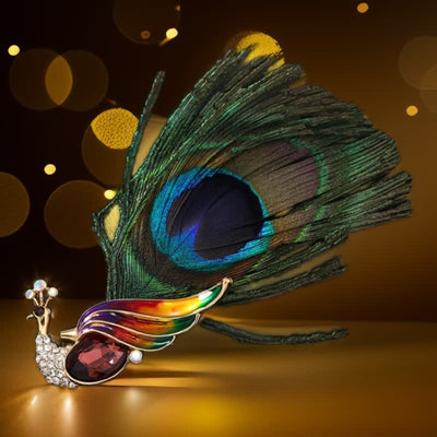 Women's Ethnic Crystal Peacock Eye Feather Brooch