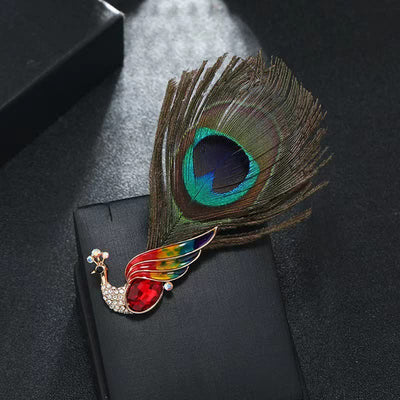 Women's Ethnic Crystal Peacock Eye Feather Brooch