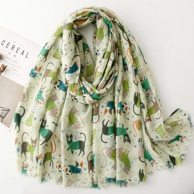 Women's Cat Kitten Printed Lightweight Thin Scarf