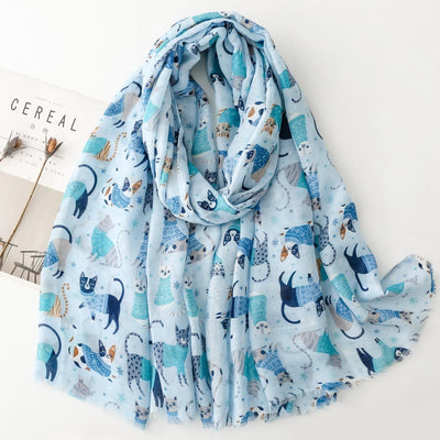 Women's Cat Kitten Printed Lightweight Thin Scarf