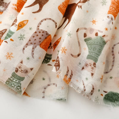 Women's Cat Kitten Printed Lightweight Thin Scarf