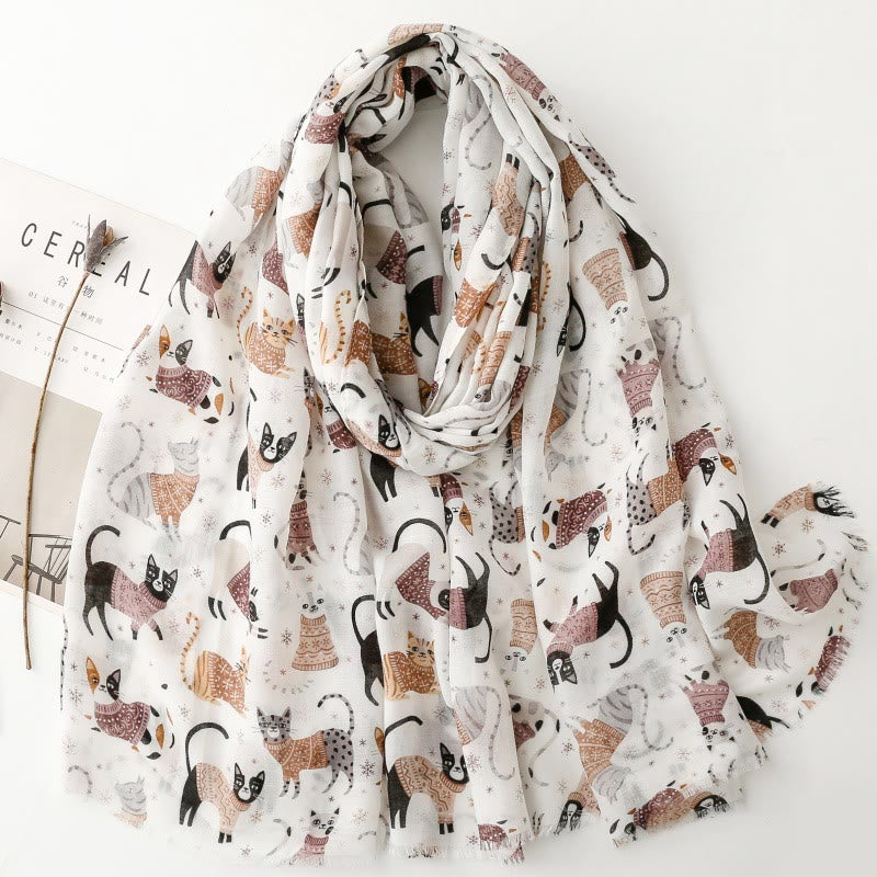 Women's Cat Kitten Printed Lightweight Thin Scarf