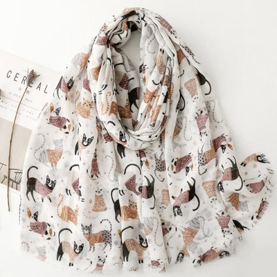 Women's Cat Kitten Printed Lightweight Thin Scarf
