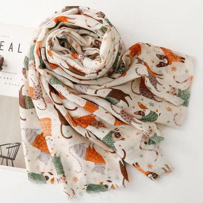 Women's Cat Kitten Printed Lightweight Thin Scarf