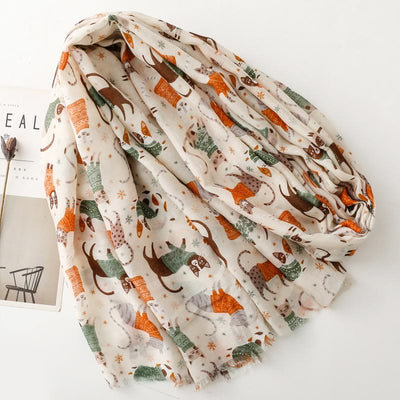 Women's Cat Kitten Printed Lightweight Thin Scarf