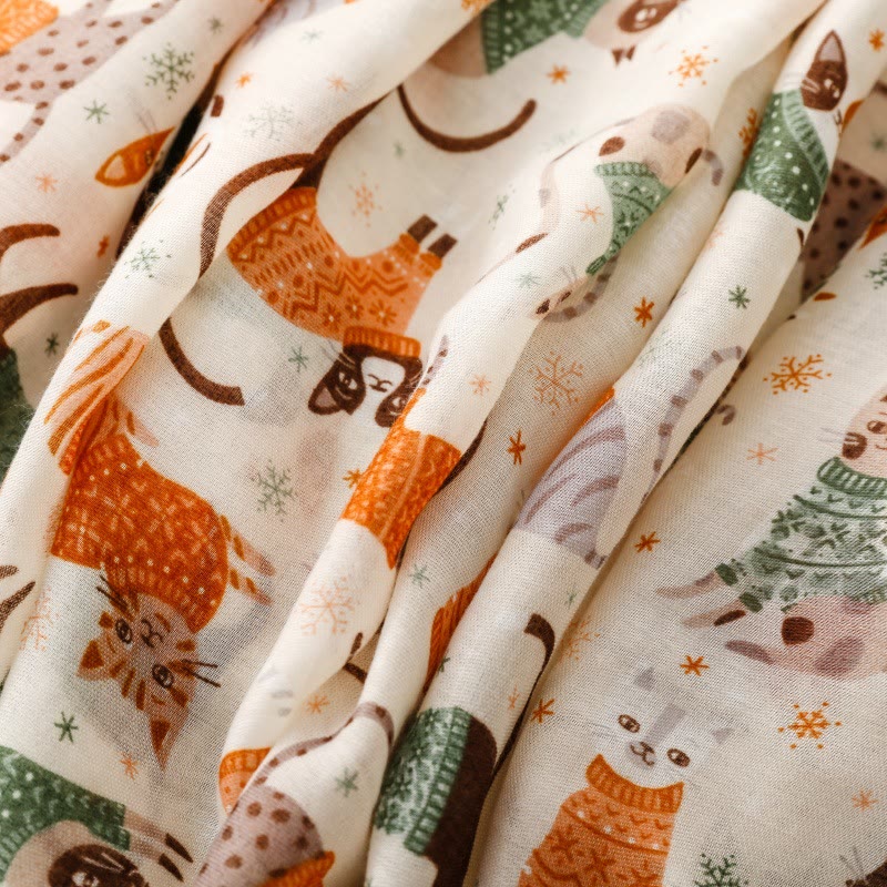 Women's Cat Kitten Printed Lightweight Thin Scarf