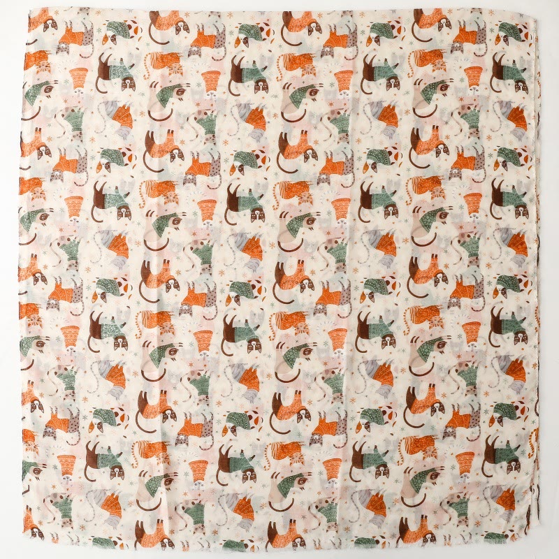 Women's Cat Kitten Printed Lightweight Thin Scarf