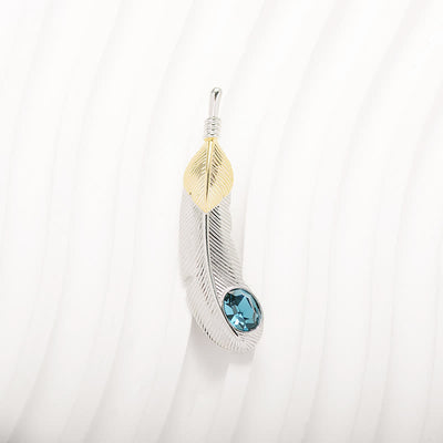 Unisex Faux Blue Crystal Feather Shape Brooch
