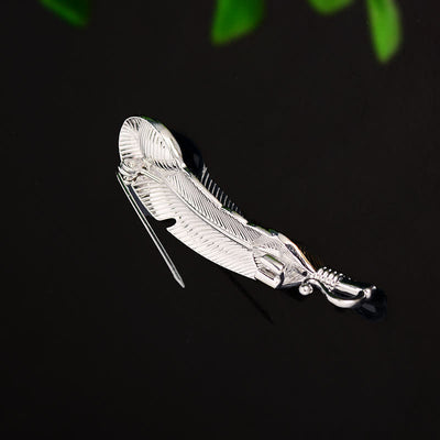Unisex Faux Blue Crystal Feather Shape Brooch
