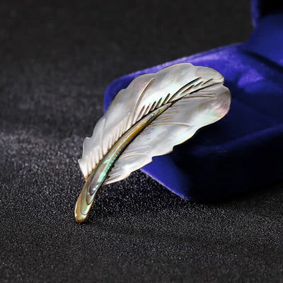 Unisex Natural Abalone Shell Feather Shape Brooch