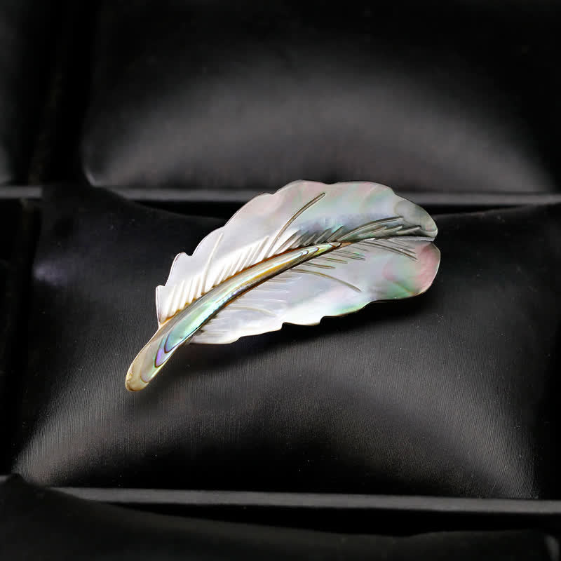 Unisex Natural Abalone Shell Feather Shape Brooch