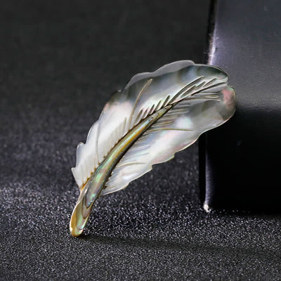 Unisex Natural Abalone Shell Feather Shape Brooch