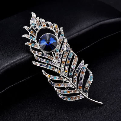 Unisex Colorful Rhinestone Phoenix Feather Shape Brooch