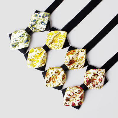 Men's Gold Hue Paisley Pointed Bow Tie