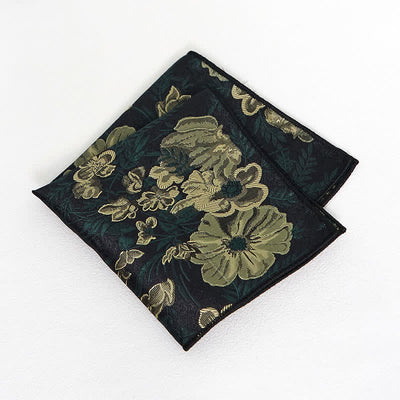 Men's Pine Forest Green Floral Necktie Pocket Square