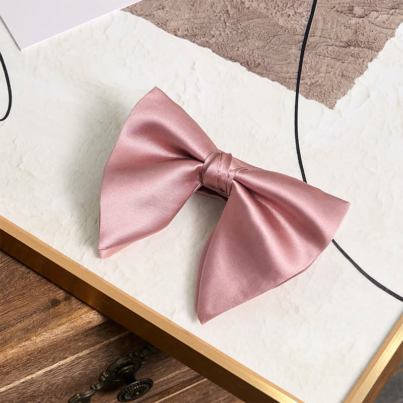 Men's British Style Solid Color Oversized Pointed Bow Tie Pocket Square