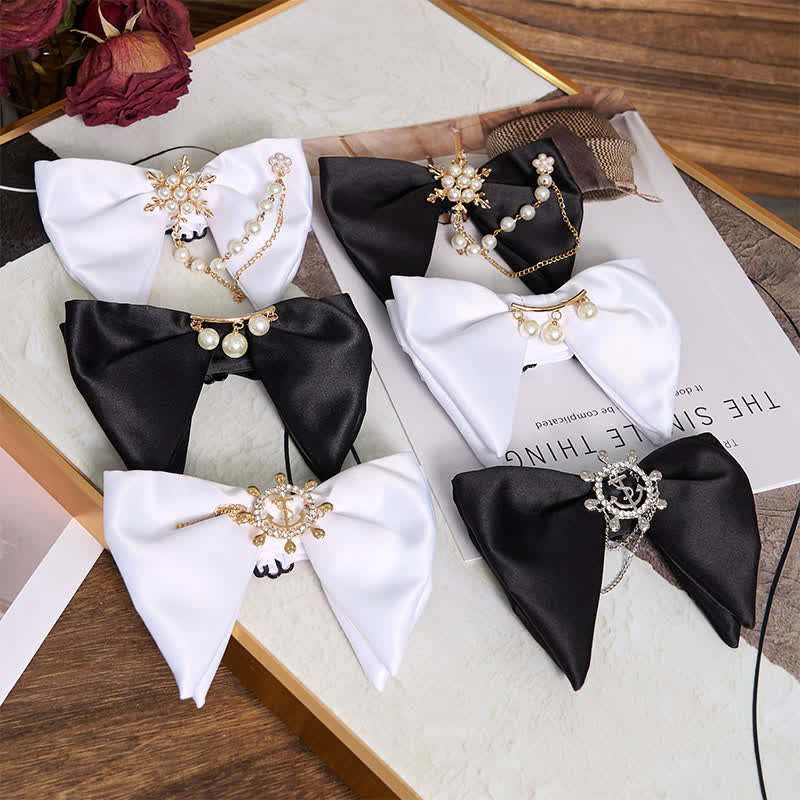Men's Black White Oversized Pointed Bow Tie - image 1