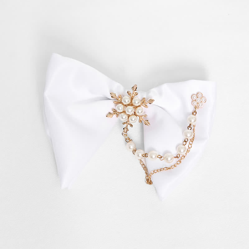 Men's Black White Oversized Pointed Bow Tie - Snowflake - White - image 3