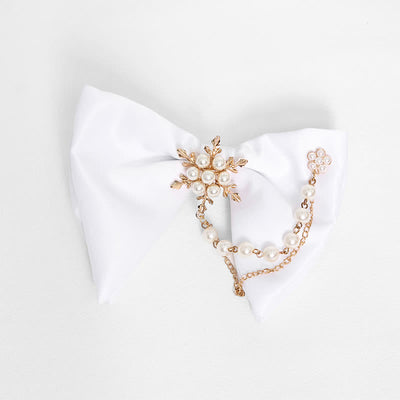 Men's Black White Oversized Pointed Bow Tie - Snowflake - White - image 3