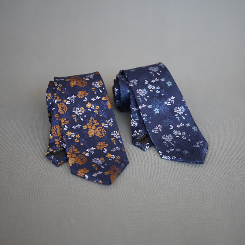 Men's Dark Background Colorful Flowers Polyester Necktie