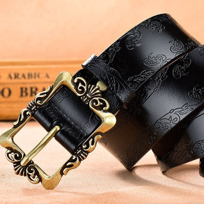 Women's Wide Buckle Floral Pattern Leather Belts