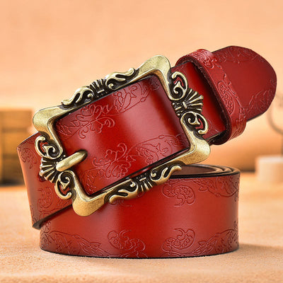 Women's Wide Buckle Floral Pattern Leather Belts