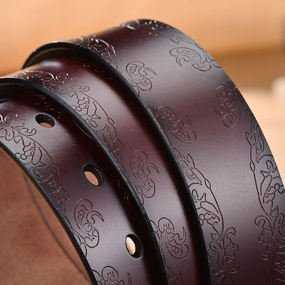 Women's Wide Buckle Floral Pattern Leather Belts