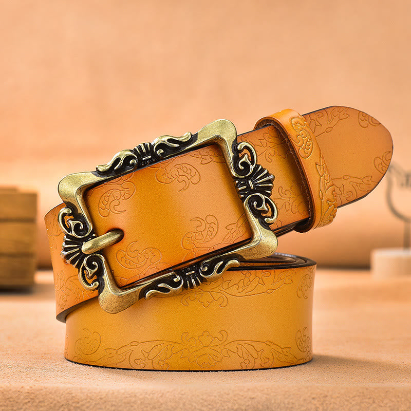 Women's Wide Buckle Floral Pattern Leather Belts