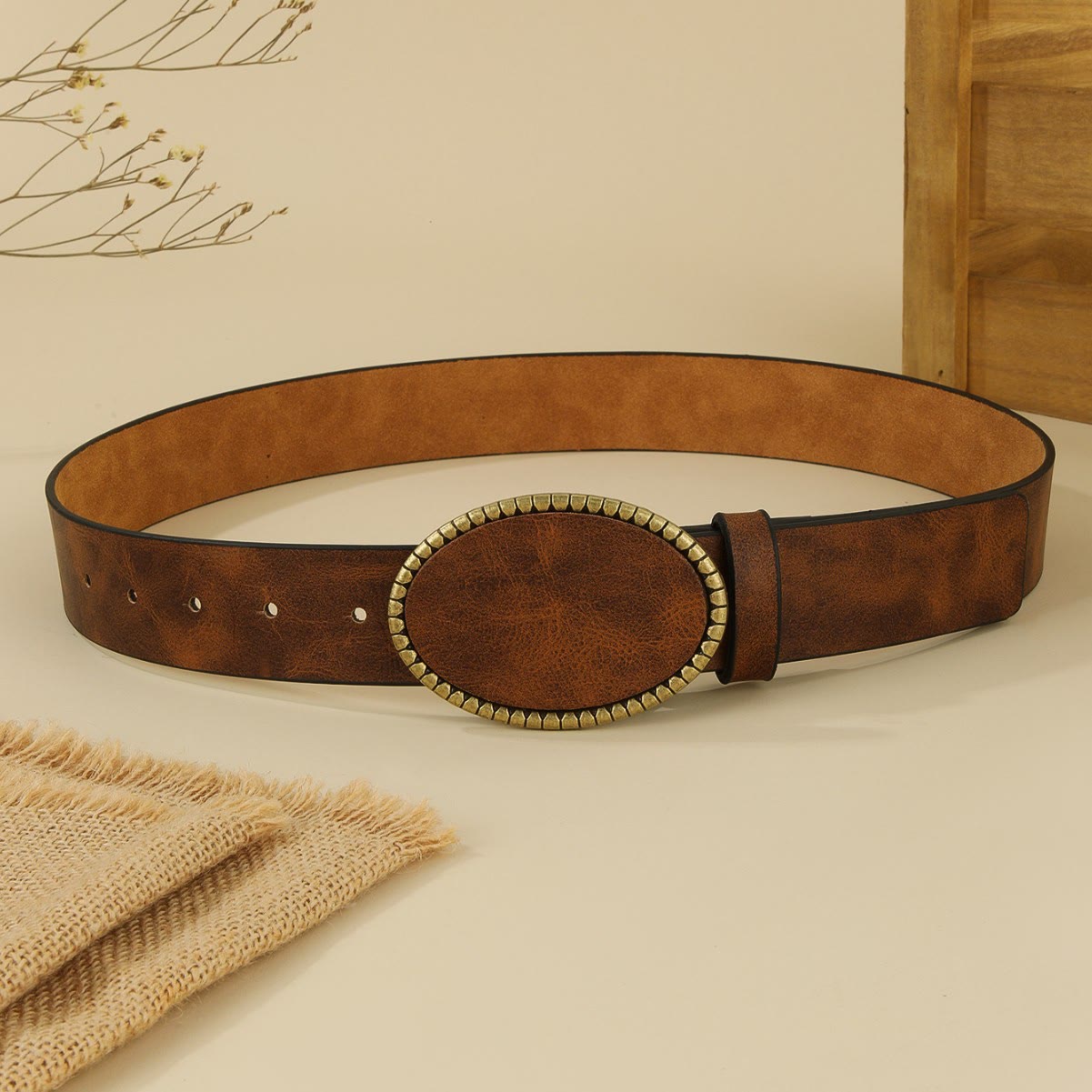 Women's Western Style Leopard Pattern Leather Belt