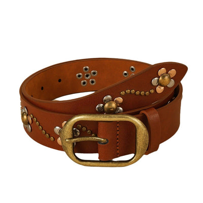Women's Punk Floral Rivets Leather Belt