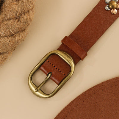 Women's Punk Floral Rivets Leather Belt