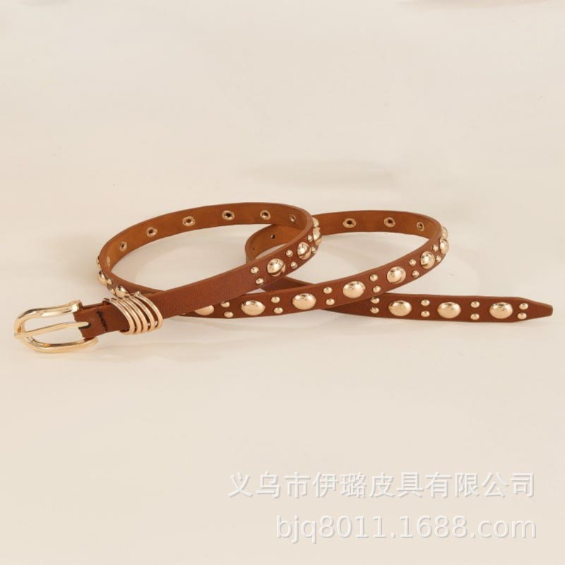 Women's Punk Style Gold Mushroom Rivet Leather Belt