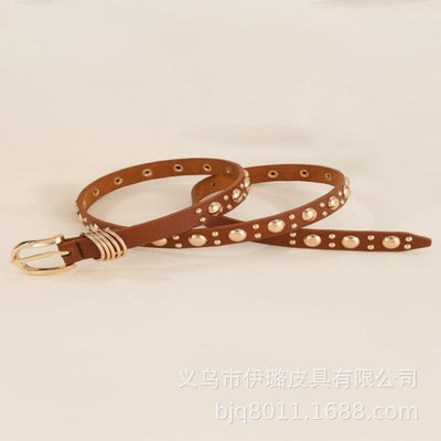 Women's Punk Style Gold Mushroom Rivet Leather Belt