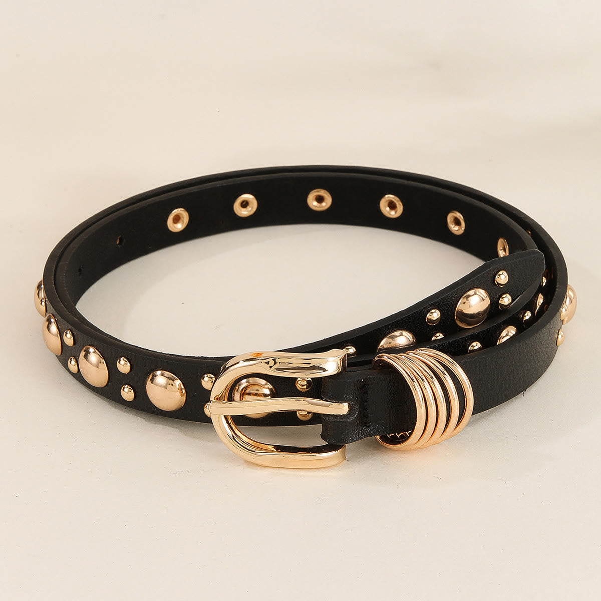 Women's Punk Style Gold Mushroom Rivet Leather Belt
