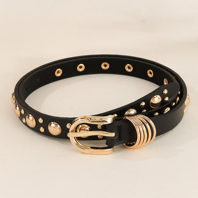 Women's Punk Style Gold Mushroom Rivet Leather Belt