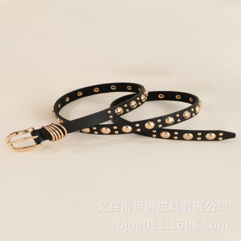 Women's Punk Style Gold Mushroom Rivet Leather Belt